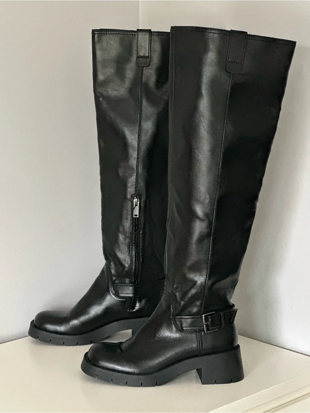 Zara Black Over-the-Knee Leather Boots